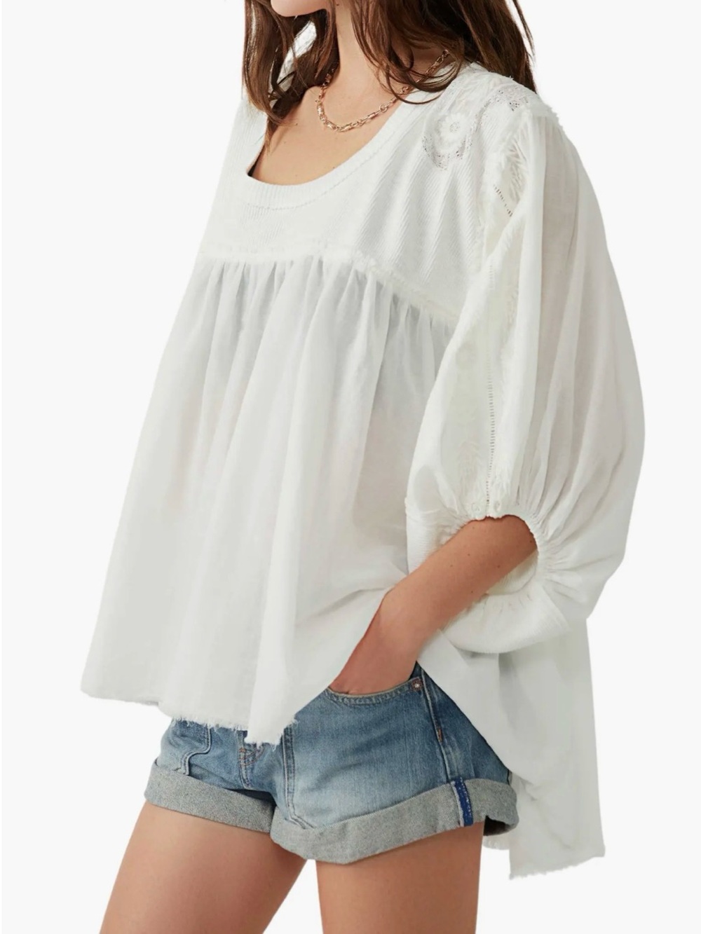 Free People Sunday Tunic Top Ivory XS/S NWT Embroidered Oversized